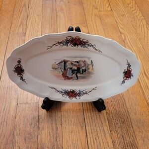 Sarreguemines Obernai Oval Platter Henri Loux French Folk Art Dancing with Stand